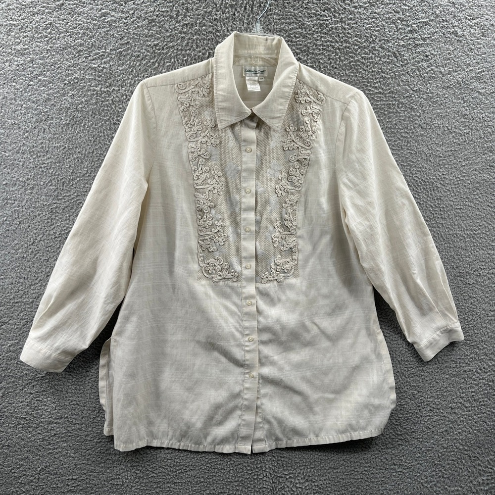 Women Tunic Top 2X Prairie Boho Embroidered Cottage Button Front Romantic Casual